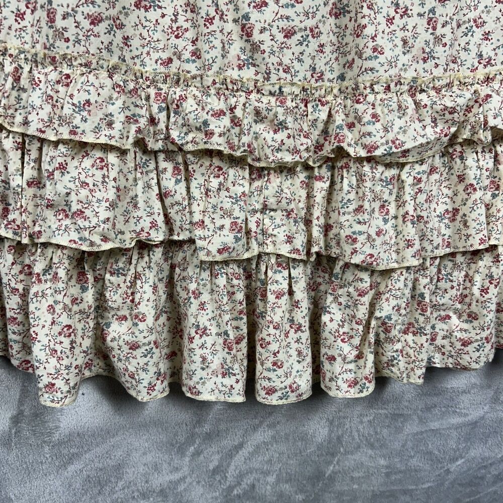 April Cornell Ditsy Floral Tiered Ruffle Hem Cotton Cottage Midi Skirt Cream - Picture 3 of 7
